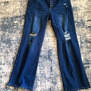 Amazon Women's Dark Blue Flare Jeans with Distressed Knees